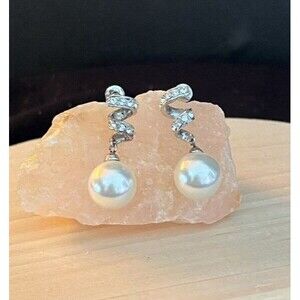 Art de Franco Faux Pearl and Swarovski Elements Swirl Drop Post Earrings 12mm